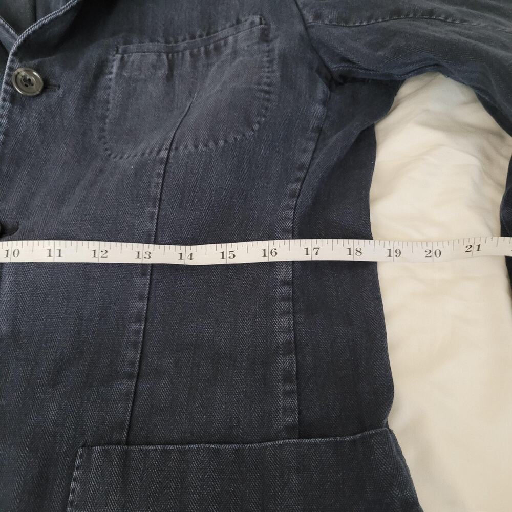 Gian Luca Napoli Blazer Mens 42 Long Blue Gray Herringbone Twill Unstructured - Picture 12 of 16